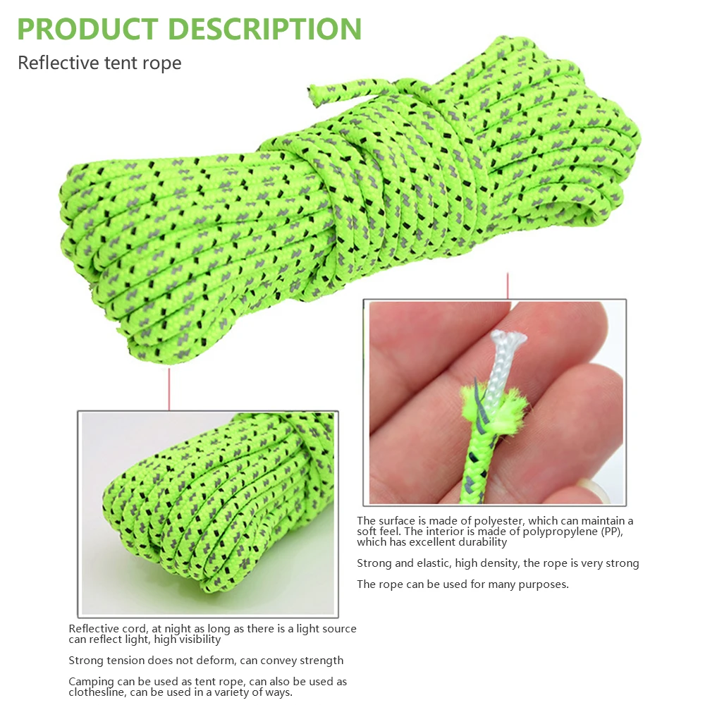 

Светоотражающий нейлоновый шнур для палатки, универсальный веревка из Паракорда для палаток, навес, тент для кемпинга и походов
