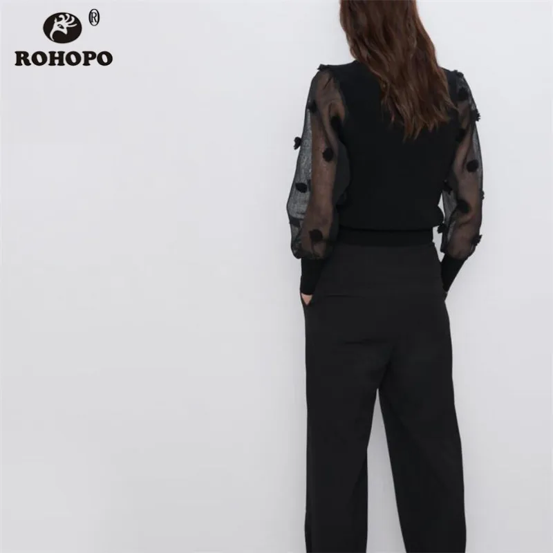 ROHOPO полупрозрачная трикотажная футболка с длинными рукавами круглым воротником