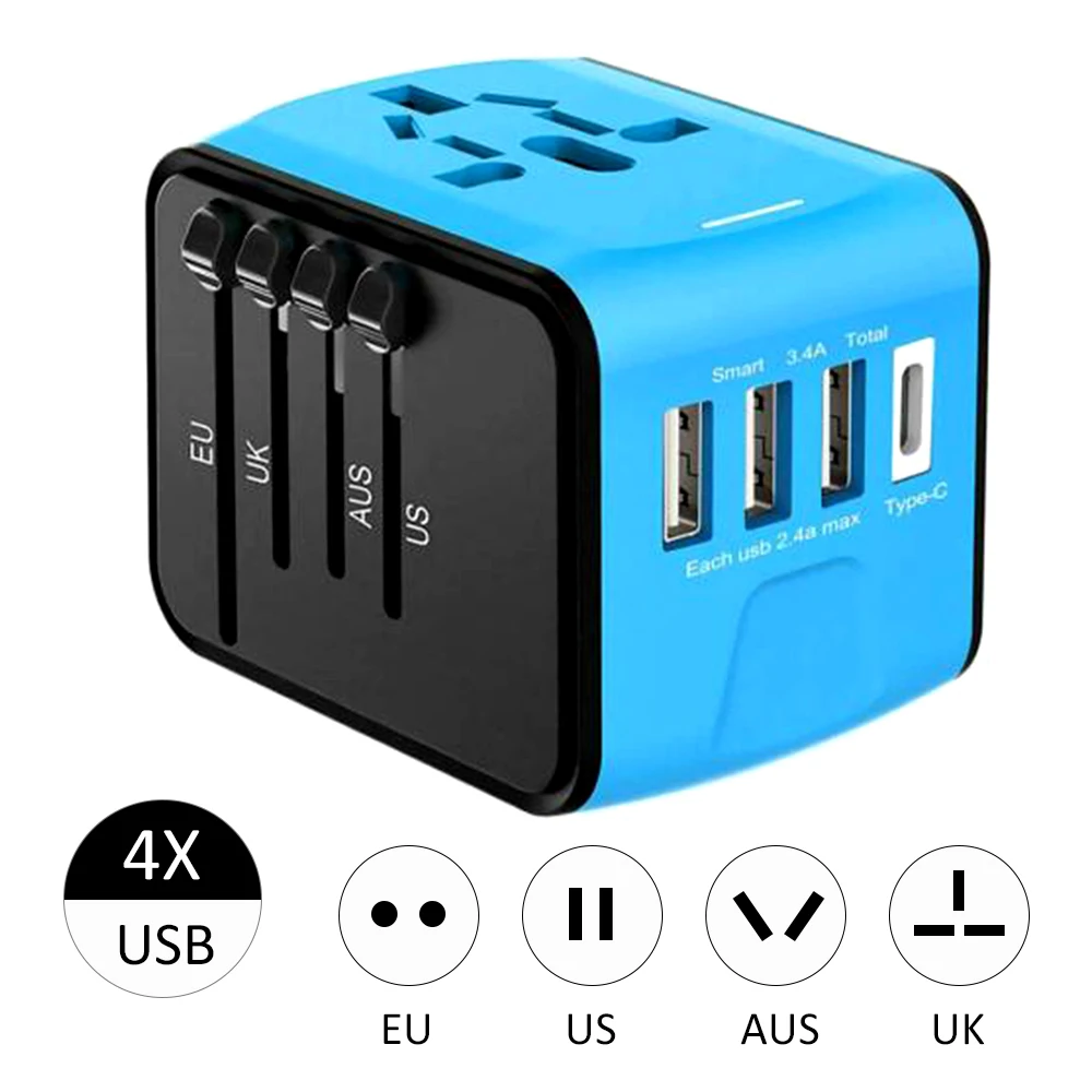 Universal Travel Adapter 4 USB 2.4A Charger AC Power International Wall Plug | Спорт и развлечения