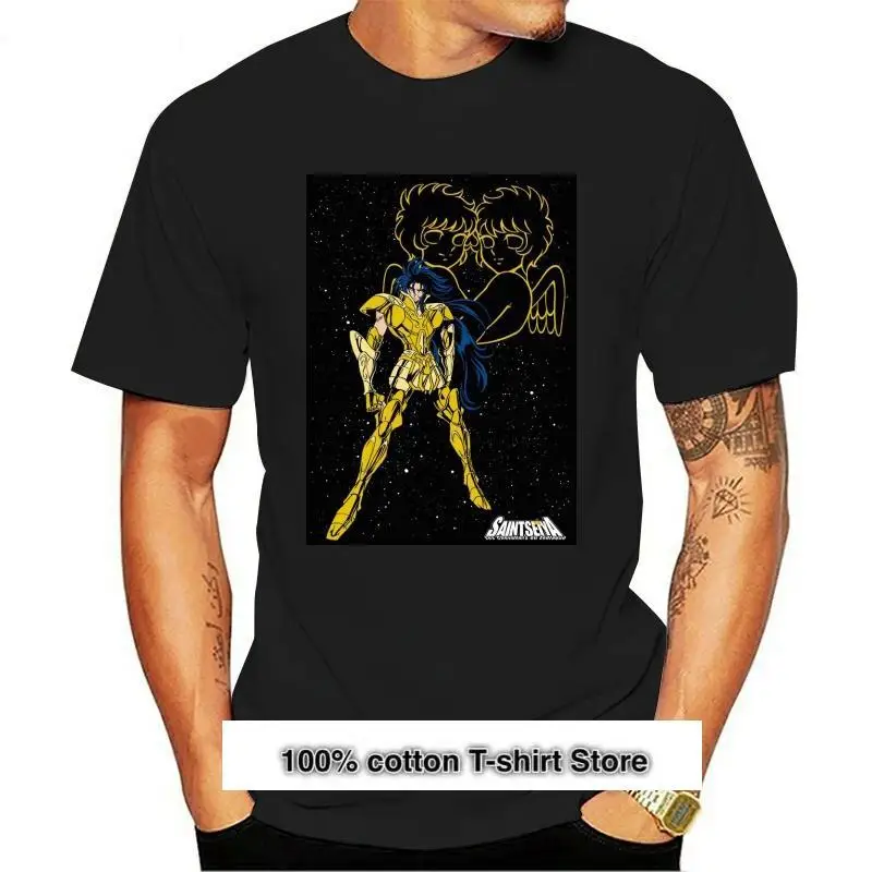 

Camiseta clásica de Manga de Anime de Saint Seiya, Camiseta básica negra de Gemini Gold, nueva