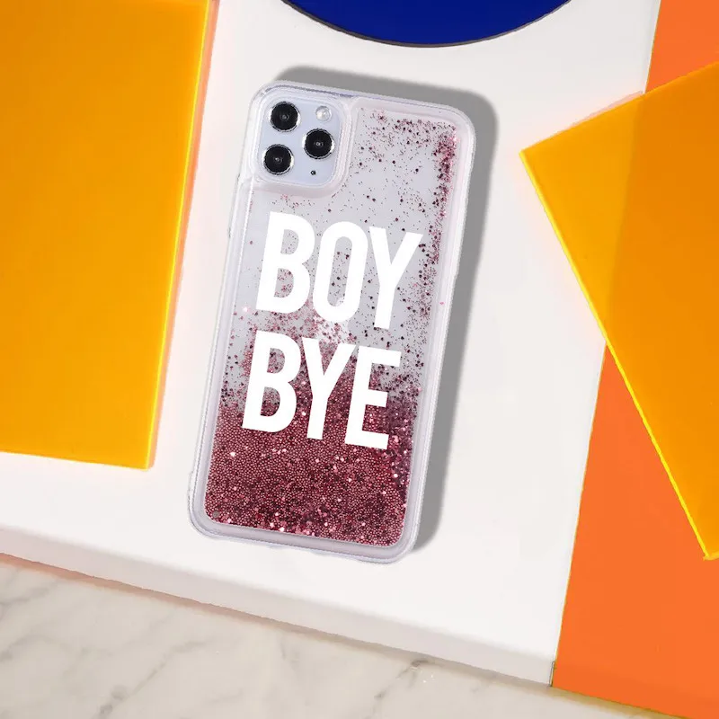 

Boy Bye Girls Shine Sparkle Liquid Real Glitter Phone Case Fundas Cover for iPhone 11 X XS XR Max Pro 7 8 7Plus 8Plus 6