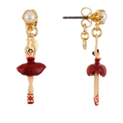 

Korean style temperament fashion wild enamel glaze pearl stereo mini ballerina girl earrings ear clip earrings