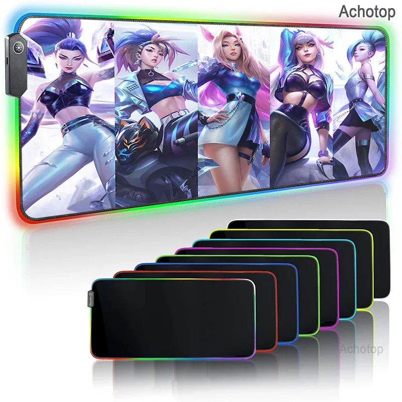 

LOL KDA ALL OUT Rgb Mouse Mat Gamer Lamp Mats with Backlight Mouse Pad Custom Logo Play Mat Gaming Table Accessories Led Anime
