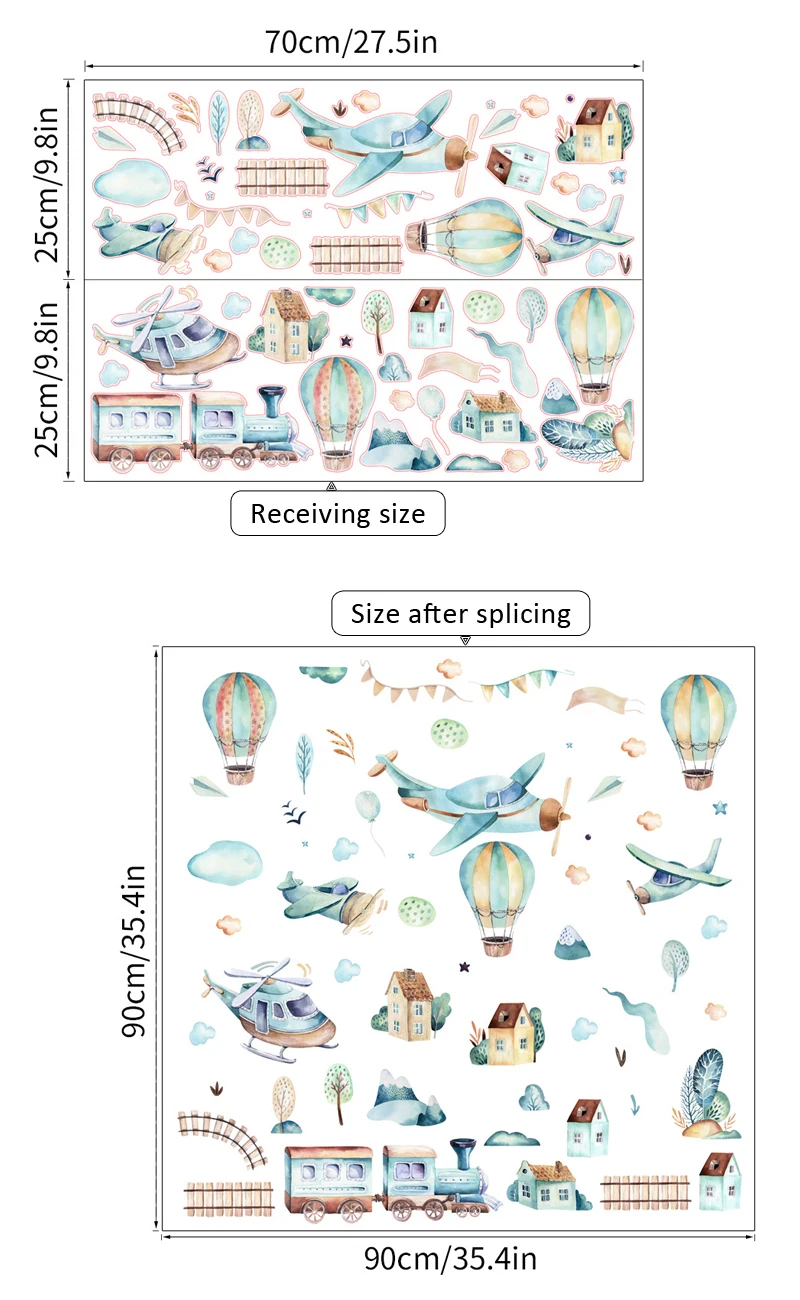 

BalleenShiny Cartoon Hot Air Balloon Train Wall Stickers Children's Room Kindergarten Wall Decoration Wall Stickers