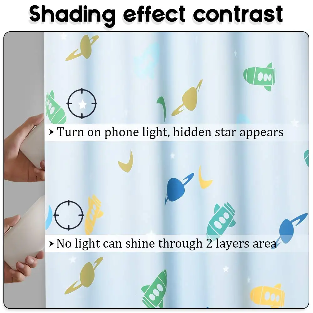 Детские затемняющие шторы nictown 2 слоя пространства ракета планета луна печать для