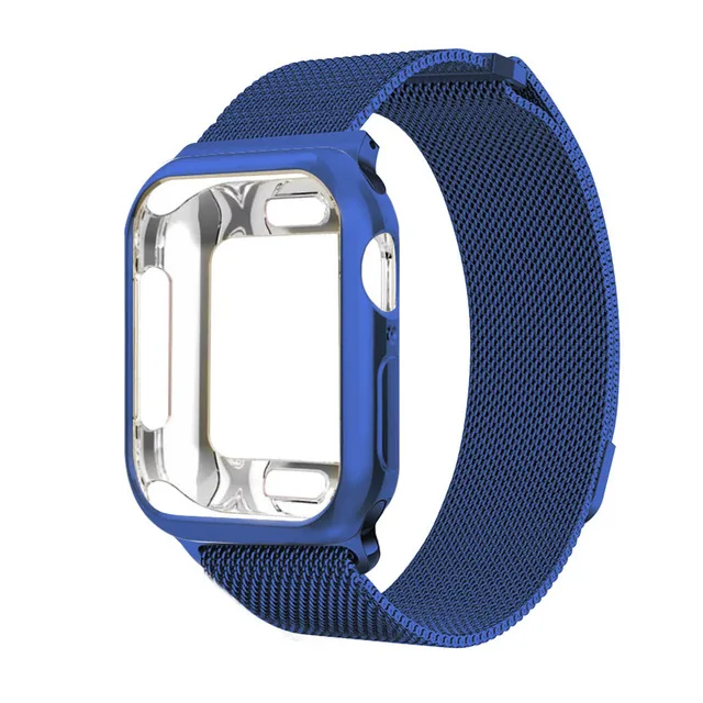 blue Чехол+ ремешок для часов Apple Watch 42 мм 38 мм Миланская петля браслет из нержавеющей стали для Apple Watch 40 мм 44 мм серия 5 4 3 2 - Цвет ремешка: blue