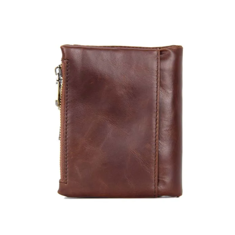 16PCS / LOT Men Genuine Leather Wallet With Zipper Coin Pocket Vintage RFID Big Capacity Male Short Money Purse Card Holder