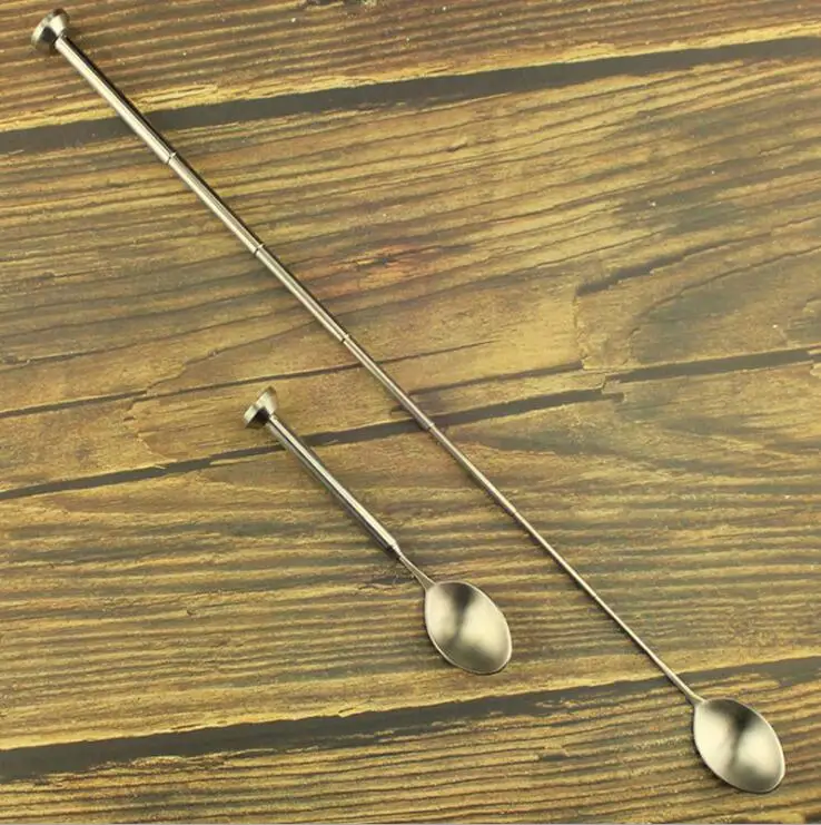 Крутая Регулируемая карманная длинная металлическая ложка телескопическая