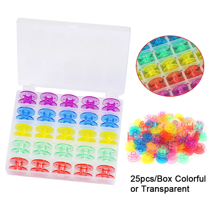 25 шт./компл. Шпульки набор в коробке катушки для швейных машин красочные пластик