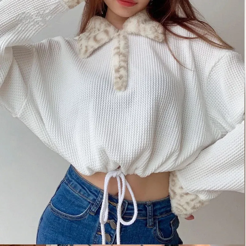 

Укороченные пуловеры с перьями, свитшот с длинным рукавом, женская футболка с леопардовым принтом, милые женские топы на осень и зиму, 2K