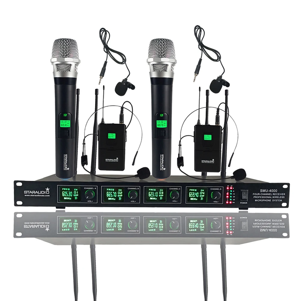 STARAUDIO двойной 12 &quot2000 Вт DJ питание активных PA BT колонки Системы стойки 4CH UHF