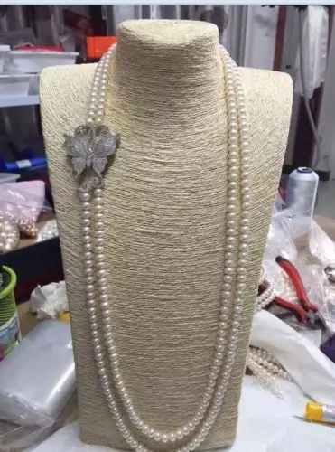 

double strands 9-10mm round south sea white pearl necklace 22-24inch