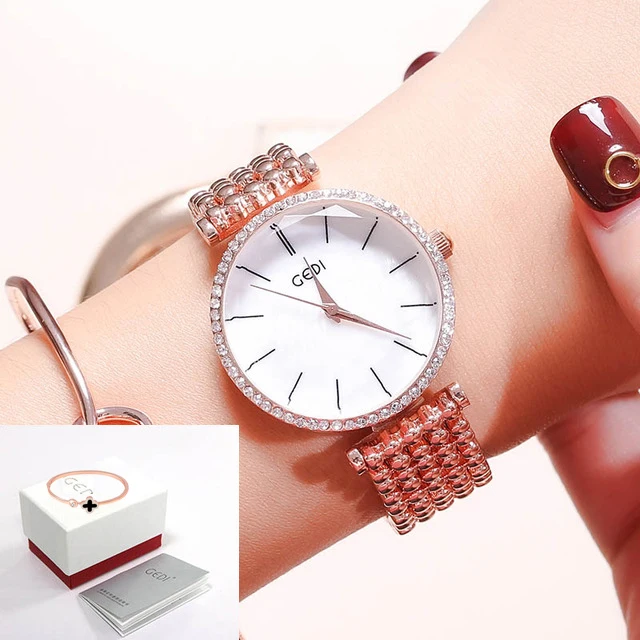 Rosegold white box GEDI женские часы модные наручные часы для женщин роскошные женские часы женский браслет Reloj Mujer Часы Relogio Feminino - Цвет: Rosegold white box