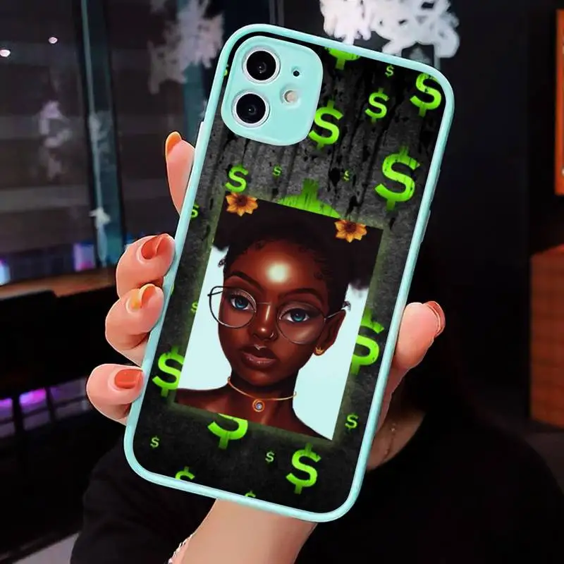 

fashion Dark skin girl Make money Phone Cases Matte transparent For blue iPhone 12 Mini 11 Pro XR XS Max 7 8 Plus X Back Cover