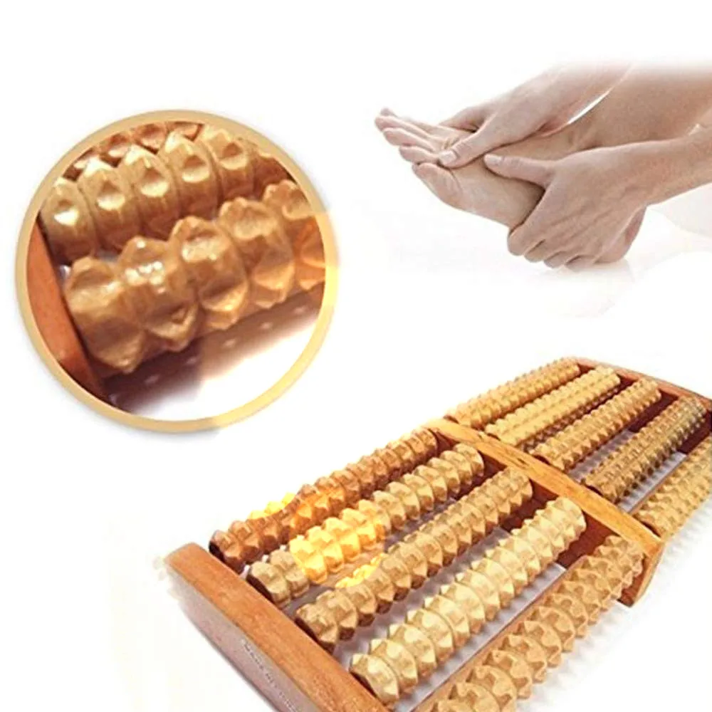 Wooden Dual Foot Acupuncture Massager Roller Ball Relieve Plantar Fasciitis Stress Heel Arch Pain Shiatsu Acupressure Relaxation