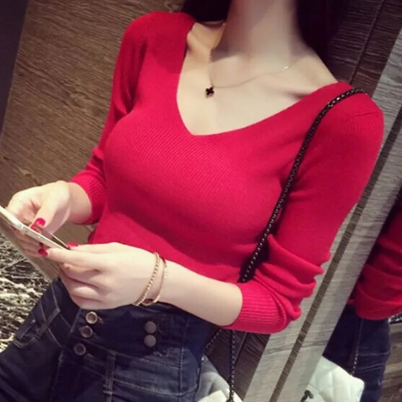 Осенняя и зимняя новая стильная облегающая Базовая рубашка с двойным v образным