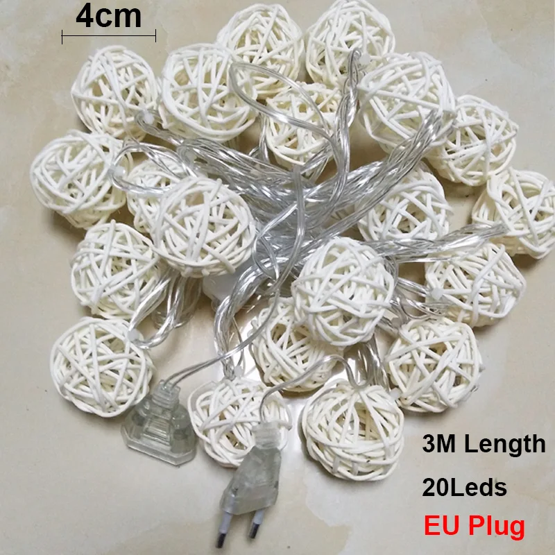 

Rattan Ball Christmas Lights String Warm White Garland Ball for Holiday Decoration Fairy Luces De Navidad