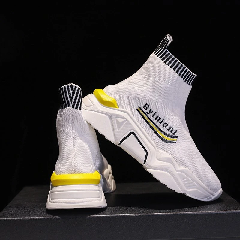 Зимние женские ботинки носки Модные Черные ботильоны на платформе слипоны с