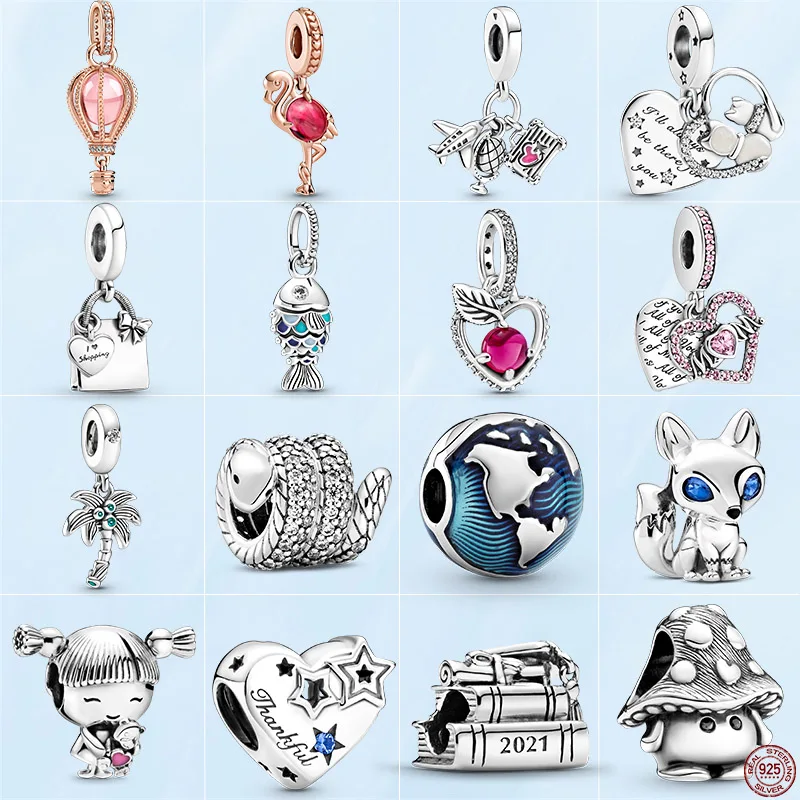 

925 Sterling Silver Travel Bag Mushroom Elephant Ladybug Dangling Charms Beads for Original Pandora Bracelets DIY Lady Jewelry