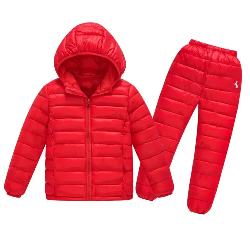 Детский комплект одежды для мальчиков и девочек зимняя куртка с капюшоном штаны