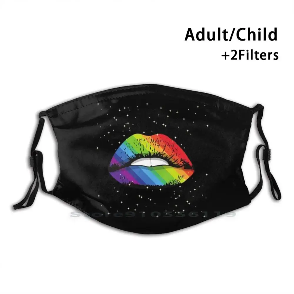 

Rainbow Glitter Lips Artwork Mouth Reusable Mouth Face Mask With Filters Kids Rainbow Glitter Lips Gay Lips Pride Lips Gayest