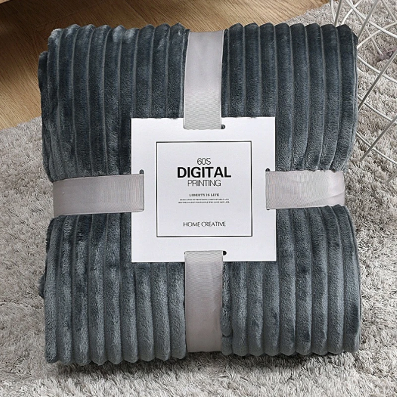 

Sleeping Blanket Home Textile Sleeping Blanket Pure Color Stripes Coral Fleece Blanket Flannel Yoga Sofa Bed Blanket Bedding