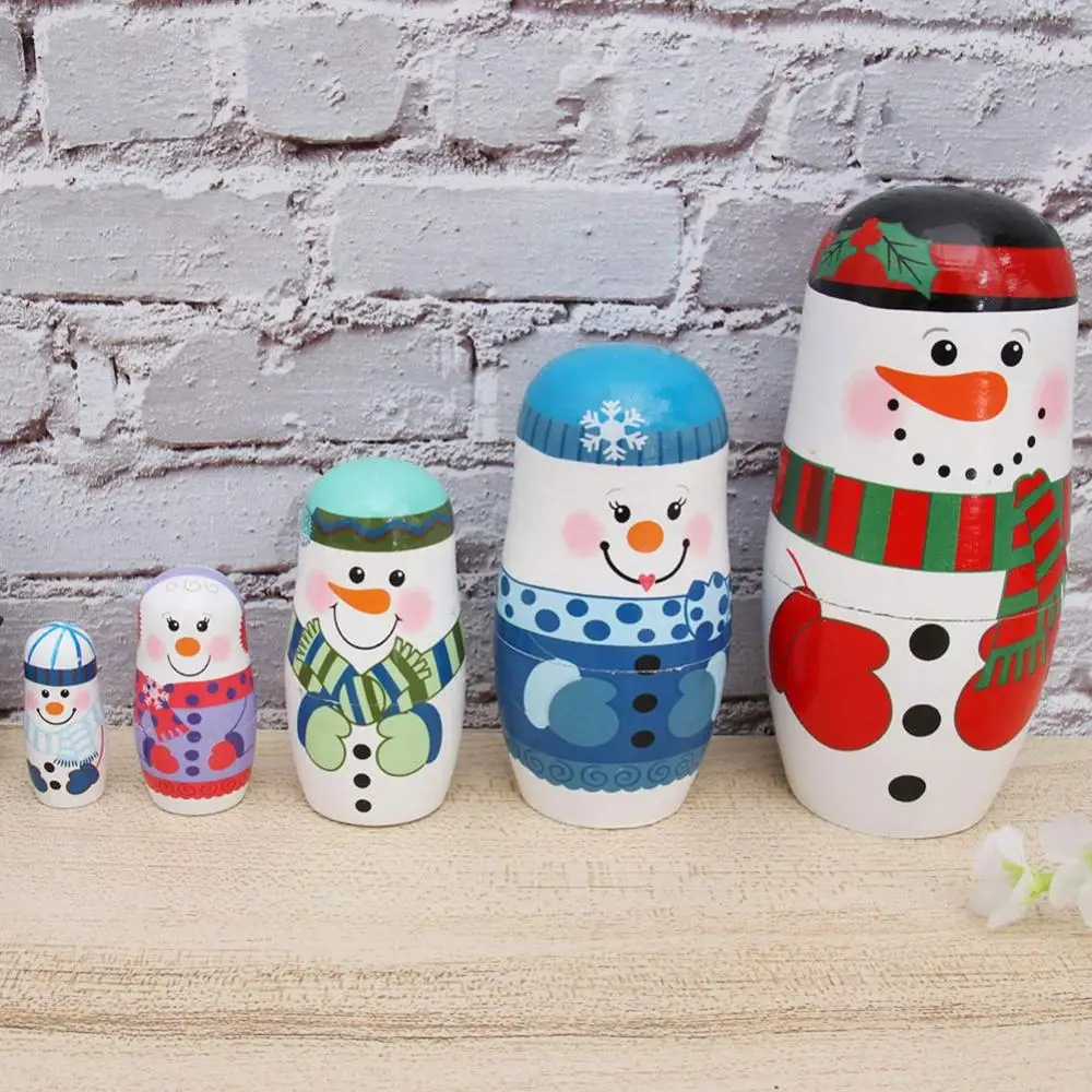 Снеговик деревянная матрешка русская кукла 5 слоев укладки Игрушка Декор для