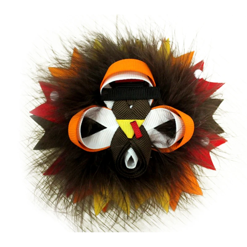 6 P 5 дюймов День благодарения бант из перьев для волос подарки девушек и женщин