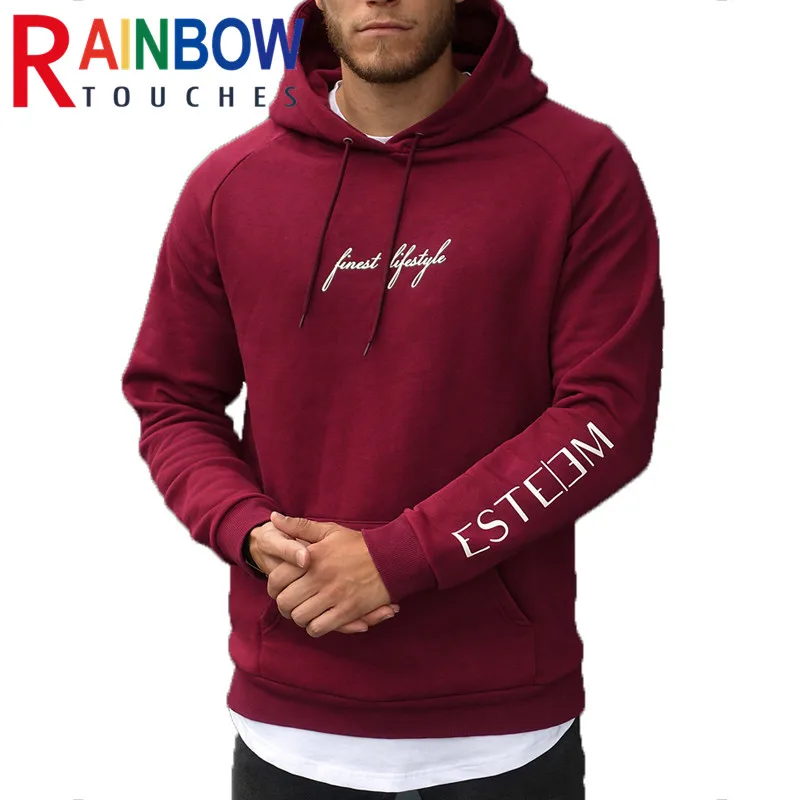 

Rainbowtouches All Seasons Muscle Men Sports Hoodie Printing Side Pockets Running Training Slim Long Sleeve Hoodies 100%Cotton
