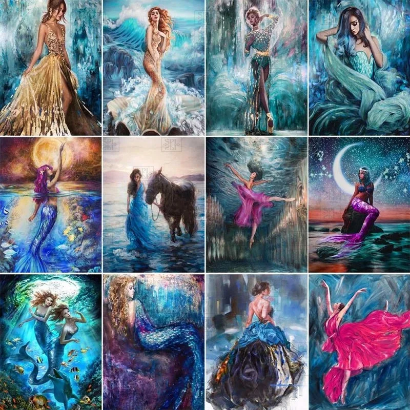 

5D Diamond Mosaic Fairy Mermaid Beauty Full Round Square Drill Painting Portrait Picture of Rhinestone Embroidery Art Home Decor