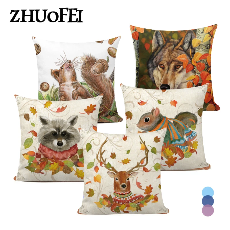 

Cute Squirrel Print Cushion Covers Home Decoration Pillowcase Thanksgiving Day Decor Pillow Covers Polyester Throw Pillowcase