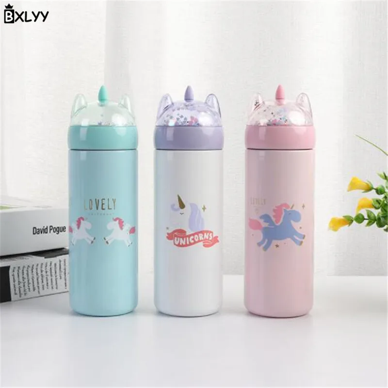 BXLYY мультфильм блёстки Единорог кружка из нержавеющей стали портативная