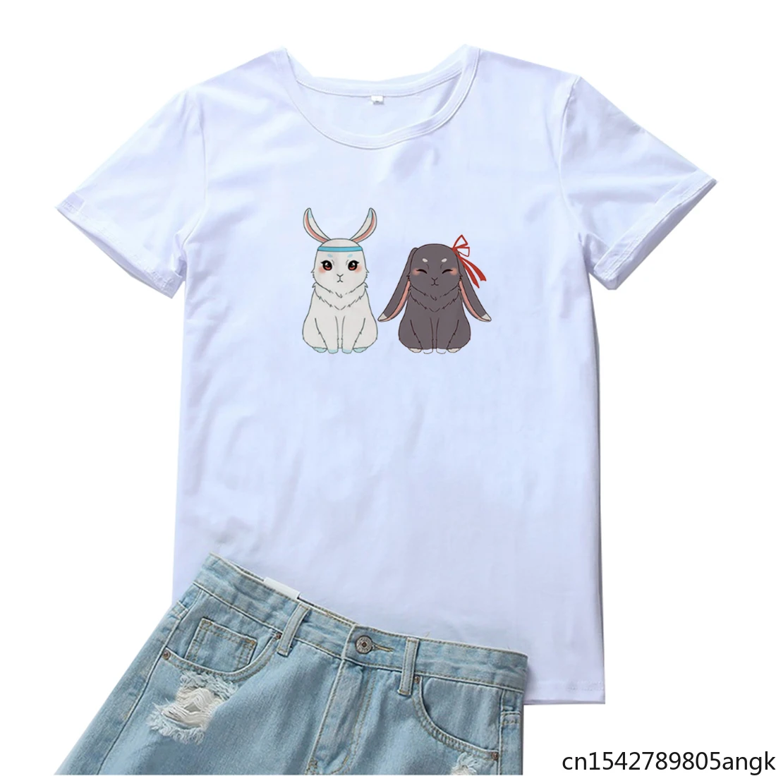 

Футболка женская Свободная с коротким рукавом и принтом кролика