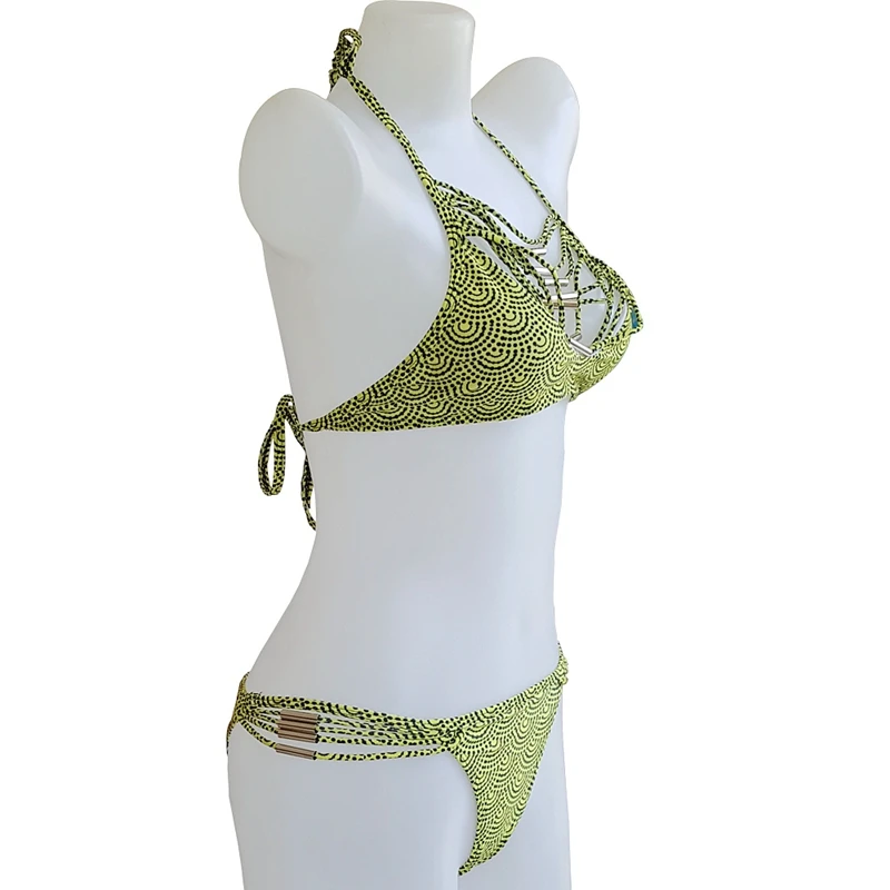 Летний женский раздельный купальник с вырезами комплект бикини высоким