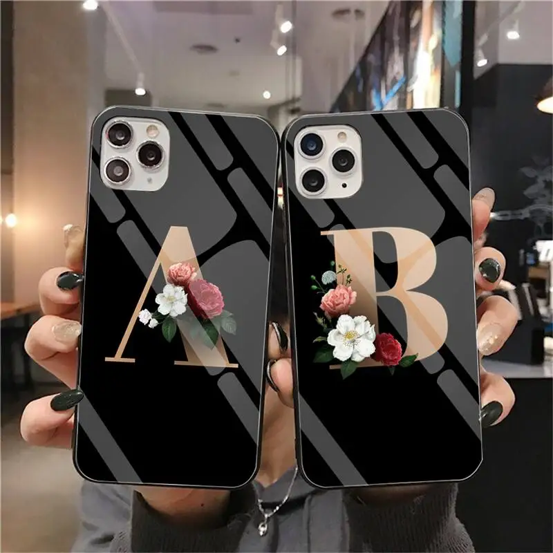 

KPWSAGRT alphabet font letter Soft Rubber Phone Cover Tempered Glass For iPhone 11 Pro XR XS MAX 8 X 7 6S 6 Plus SE 2020 case