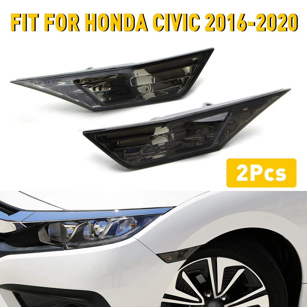 

For Honda Civic 2016 2017 2018 2019 2020 2021 LED Side Marker Light Glossy Smoke Tinted Lens Turn Signal Lamp Marker Light White