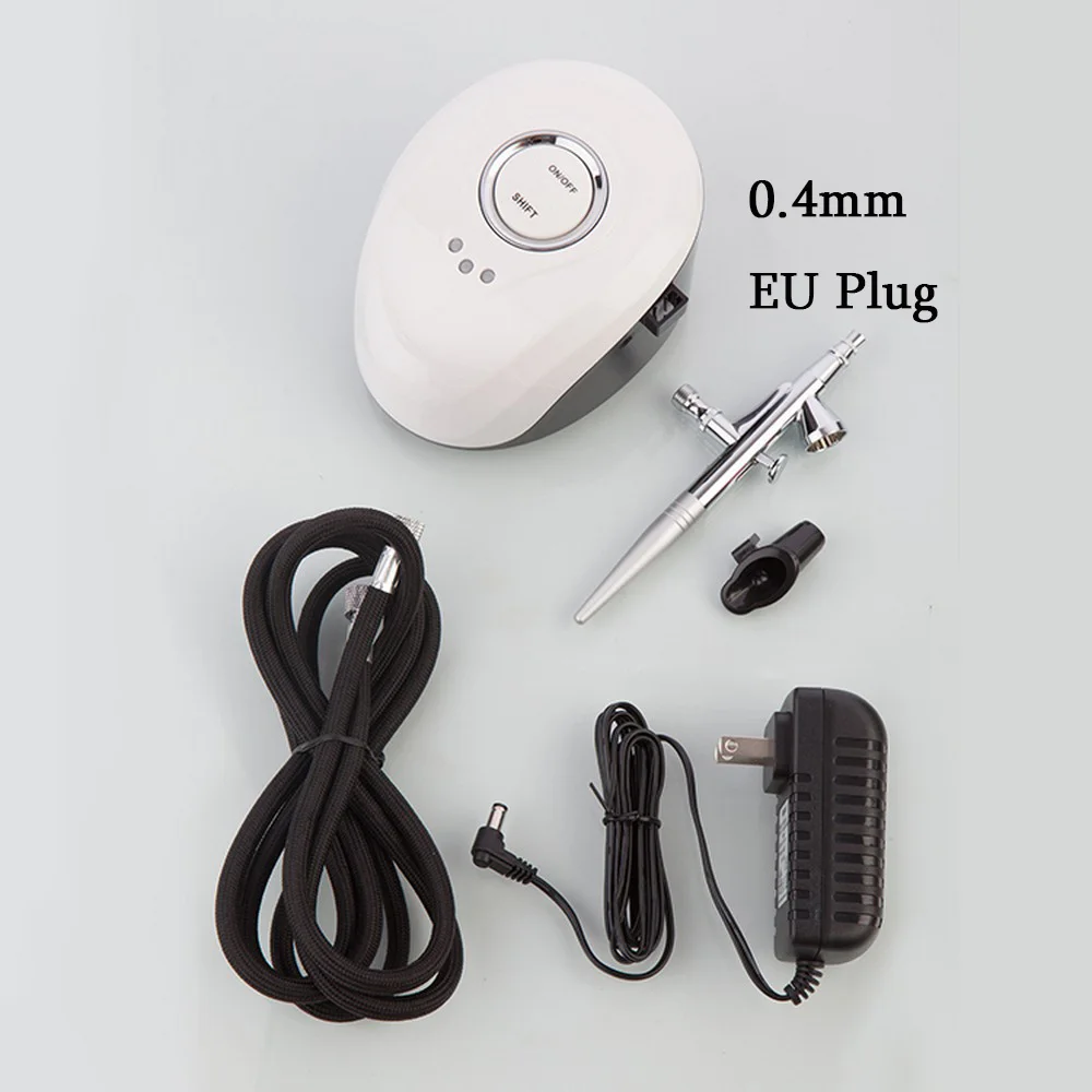 0.4mm White EU Plug 0,2/0,3/0,4 мм сопло воздуха щетка для тела Краски спрей комплект аэрографа двойного действия компрессор Портативный для нейл-арта, дизайн татуировки хной - Цвет: 0.4mm White EU Plug