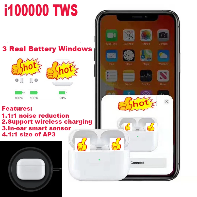 TWS Pro bluetooth наушники с датчиком давления PK i100000 MX i500 h1 Беспроводная зарядка i90000 i50000