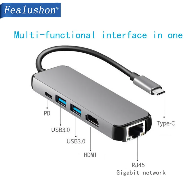 

USB C Laptop Docking Station USB 3.0 HDMI RJ45 Gigabit PD Fealushon for MacBook Samsung Galaxy S9 /S8 / S8+Type C Dock USB HUB
