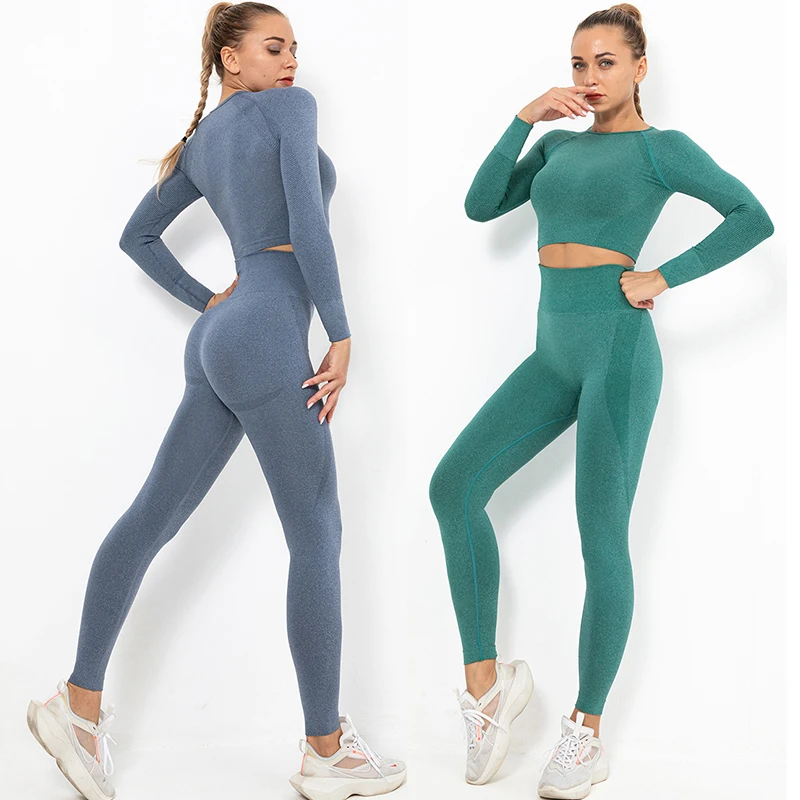 

Gym Clothing Yoga Set Women Fitness Sport Suit Seamless Hollow Out Long Sleeve Crop Top High Waist Workout Leggings Sportwear