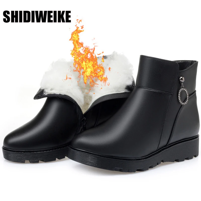 

Women Snow Boots Winter Wool Flat Heels Ankle Boots Women Warm Platform Shoes Leather Thick Fur Booties Vc2083