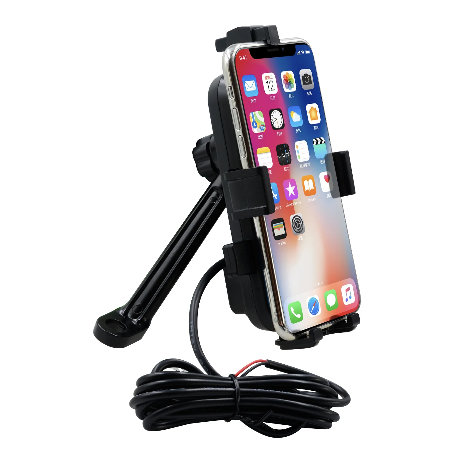 Двойное зарядное устройство USB, держатель для телефона мотоцикла, вращающаяся на 360 ° подставка для мотоцикла, велосипеда, держатель заднего вида для 4 ''-6,5'' смартфона