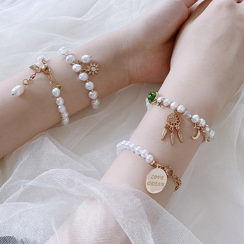 

Multilayer Fashion Pearl Pendant Bracelet For Women Girls Cute Gold Silver Color Chain Bangles Bracelets Jewelry Gift