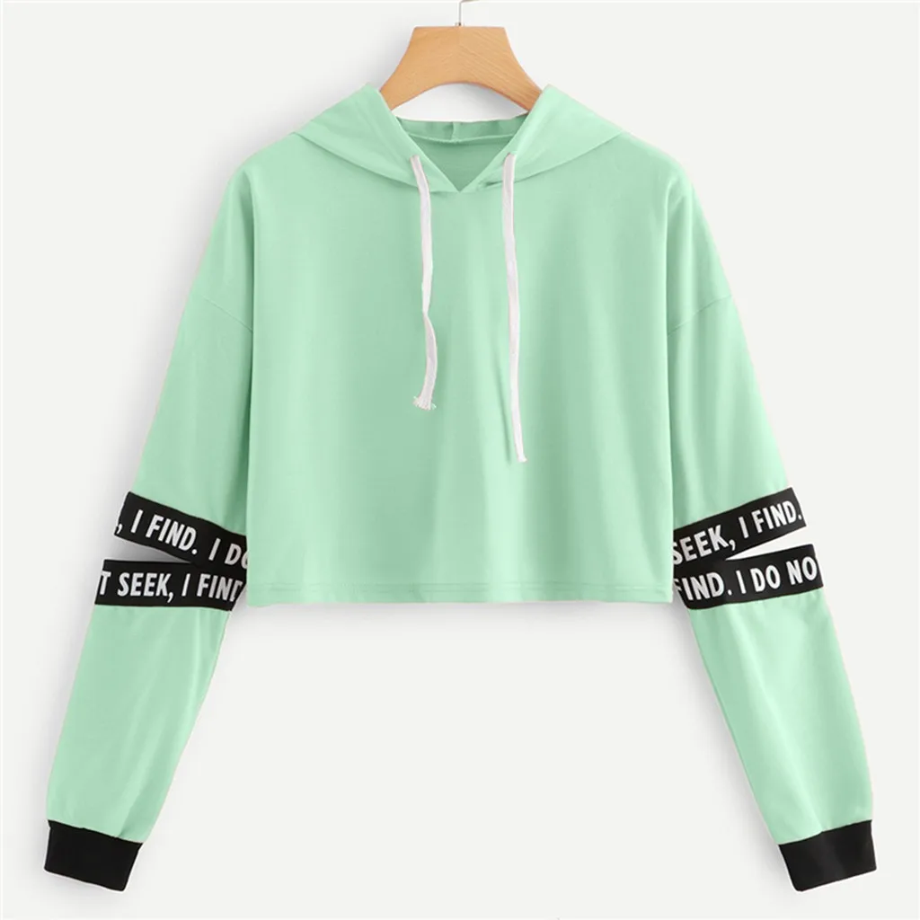 

Fashion Women Autumn And Spring Casual Solid Blouse Long Sleeves Letters Printed Hole Sweatshirt