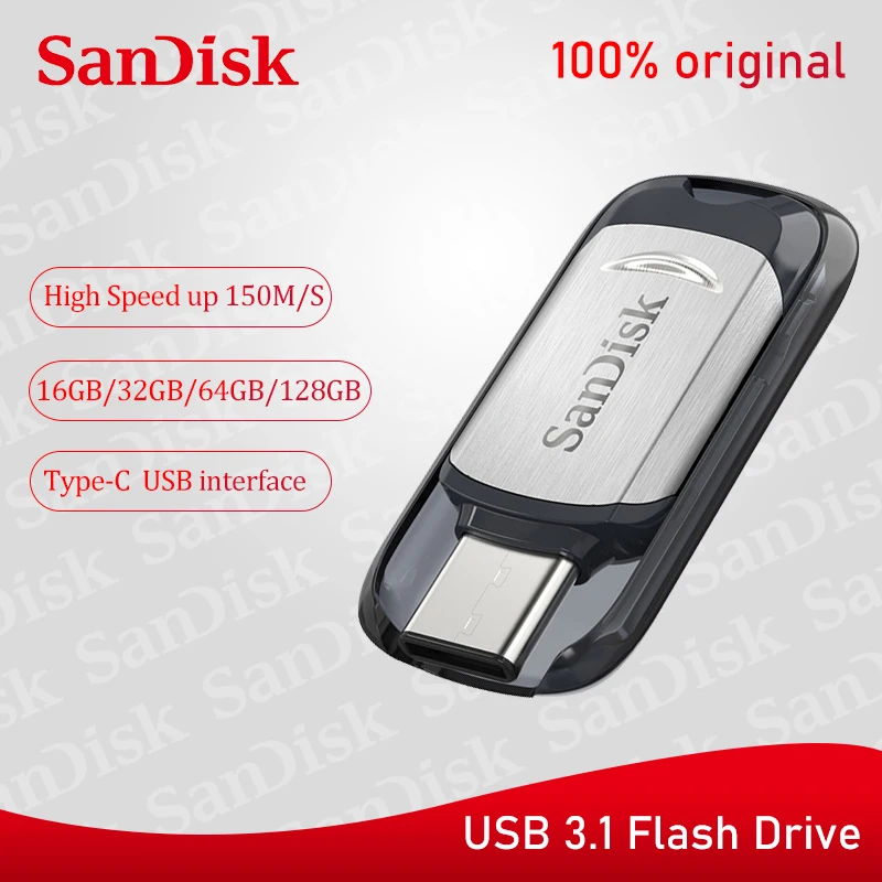 Фото - Оригинальный флеш-накопитель SanDisk USB 3,1, флешка OTG Type-C, флешки 150 м/с 16 ГБ, 32 ГБ, 64 ГБ, 128 ГБ, USB флеш-накопители, флешка bru 4в1 type c otg usb флеш накопитель для iphone 16 гб 32 гб 64 гб флешка 128 гб usb флешка 256 гб флеш накопитель