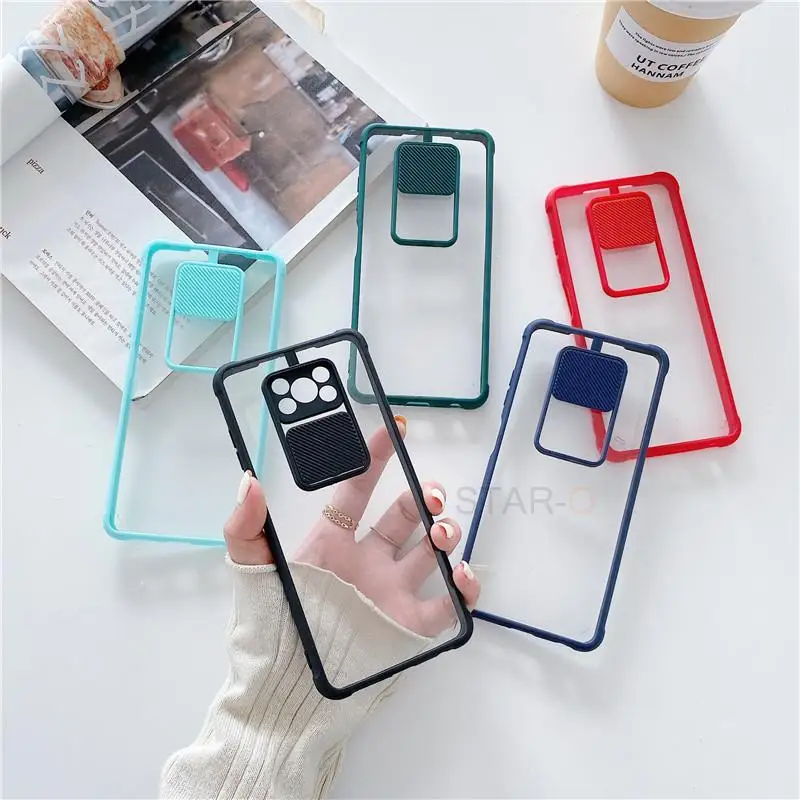 acrylic clear phone case for xiaomi mi poco x3 nfc x 3 pro f3 m3 5g transparent sliding camera protector poko x3pro airbag cover free global shipping