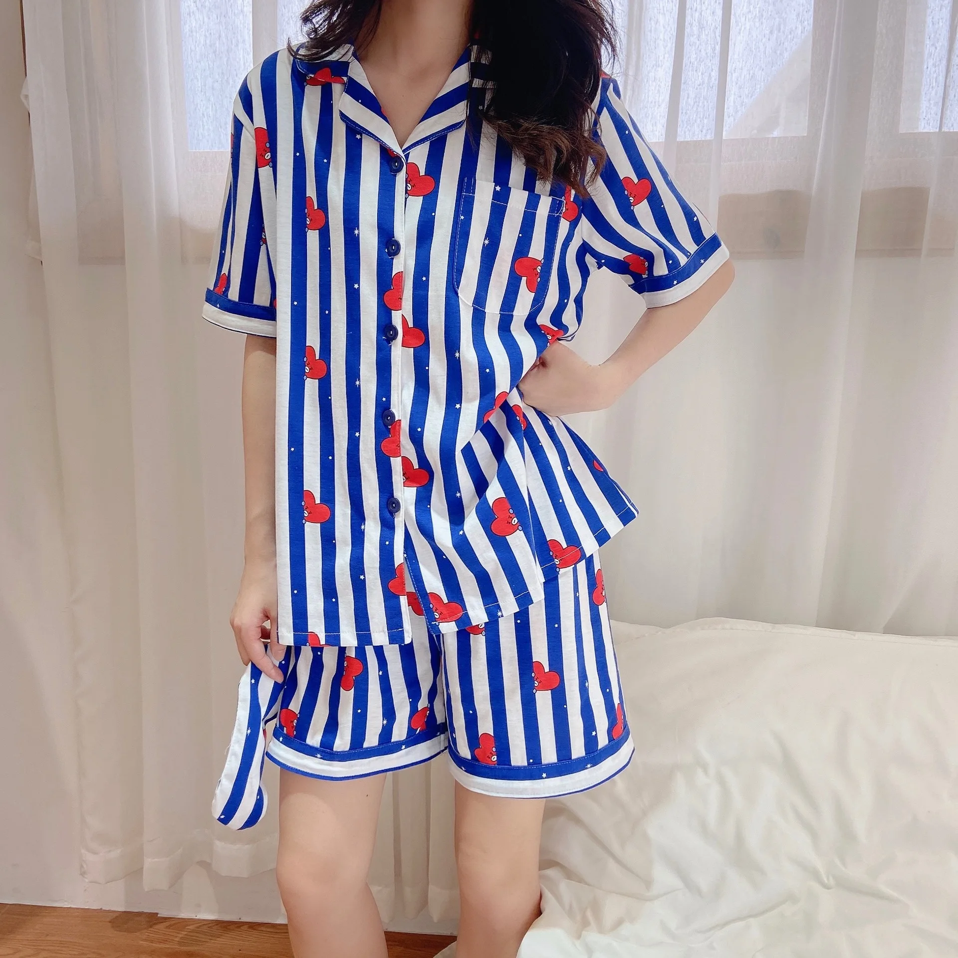 Июля песня женская пижама с коротким рукавом и набор пятна осенне весенняя