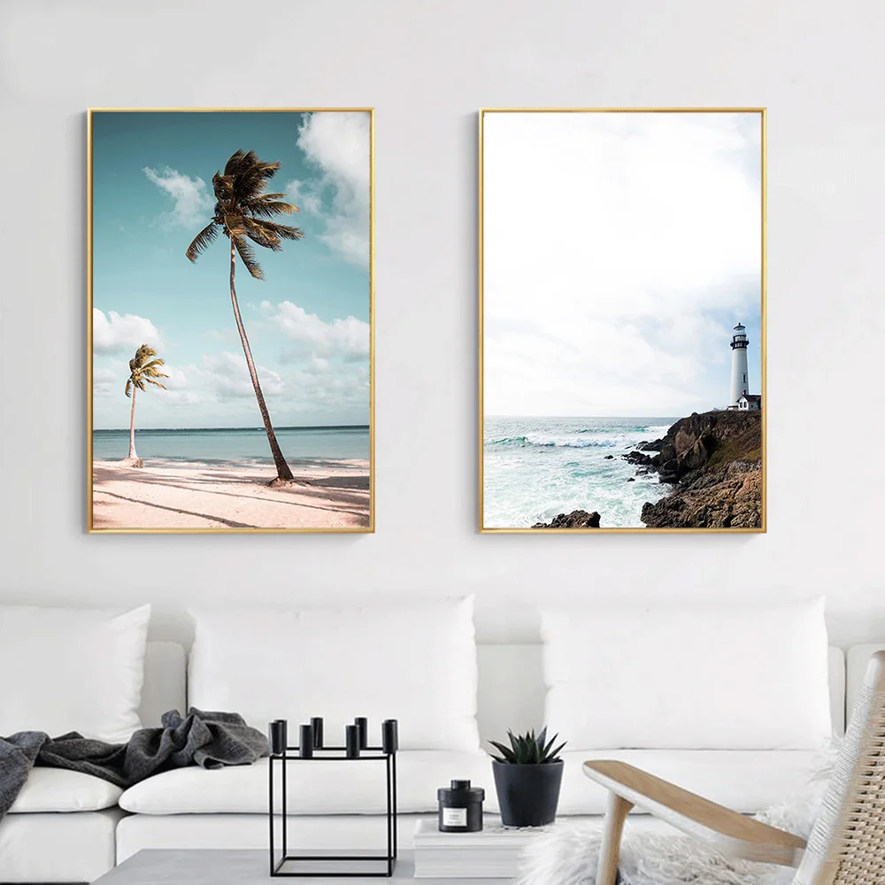 Пейзаж холст Постер скандинавский декор автобус океан пляж настенная