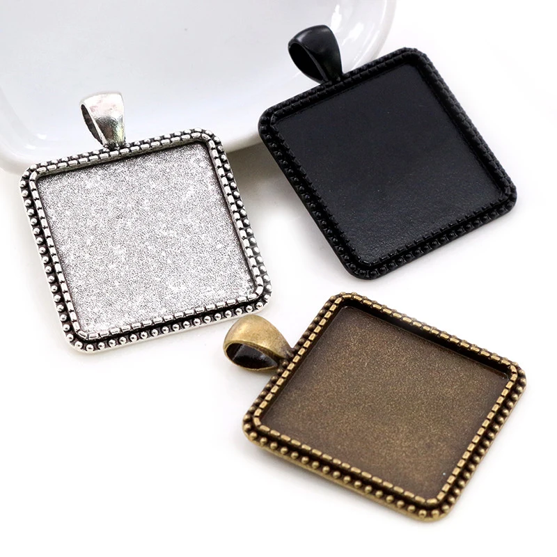 New Fashion 5pcs 25mm Inner Size Antique Silver Plated Bronze Black Square Cabochon Base Setting Charms Pendant | Украшения и