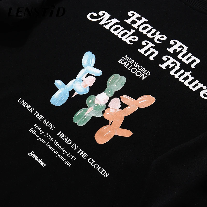 LENSTID Men Hip Hop Sweatshirts Funny Balloon Print Harajuku Streetwear Hipster Pullover Hoodies Autumn White Casual Tracksuit | Мужская